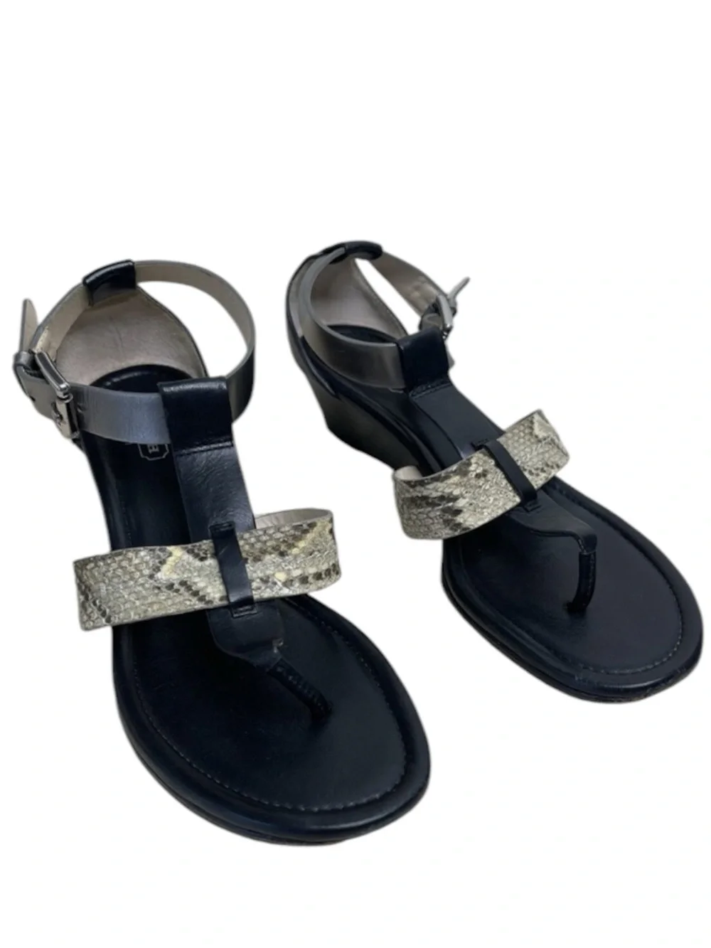 COACH Vachetta Velvet Wedge Thong Sandals with Snakeskin T-Strap Size 8 -- NWOB